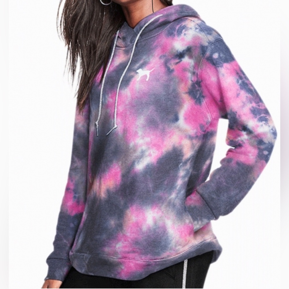 Pink Victoria’s Secret Sz XS Tie Dye Oversized Pullover Hoodie Pink Black Orange